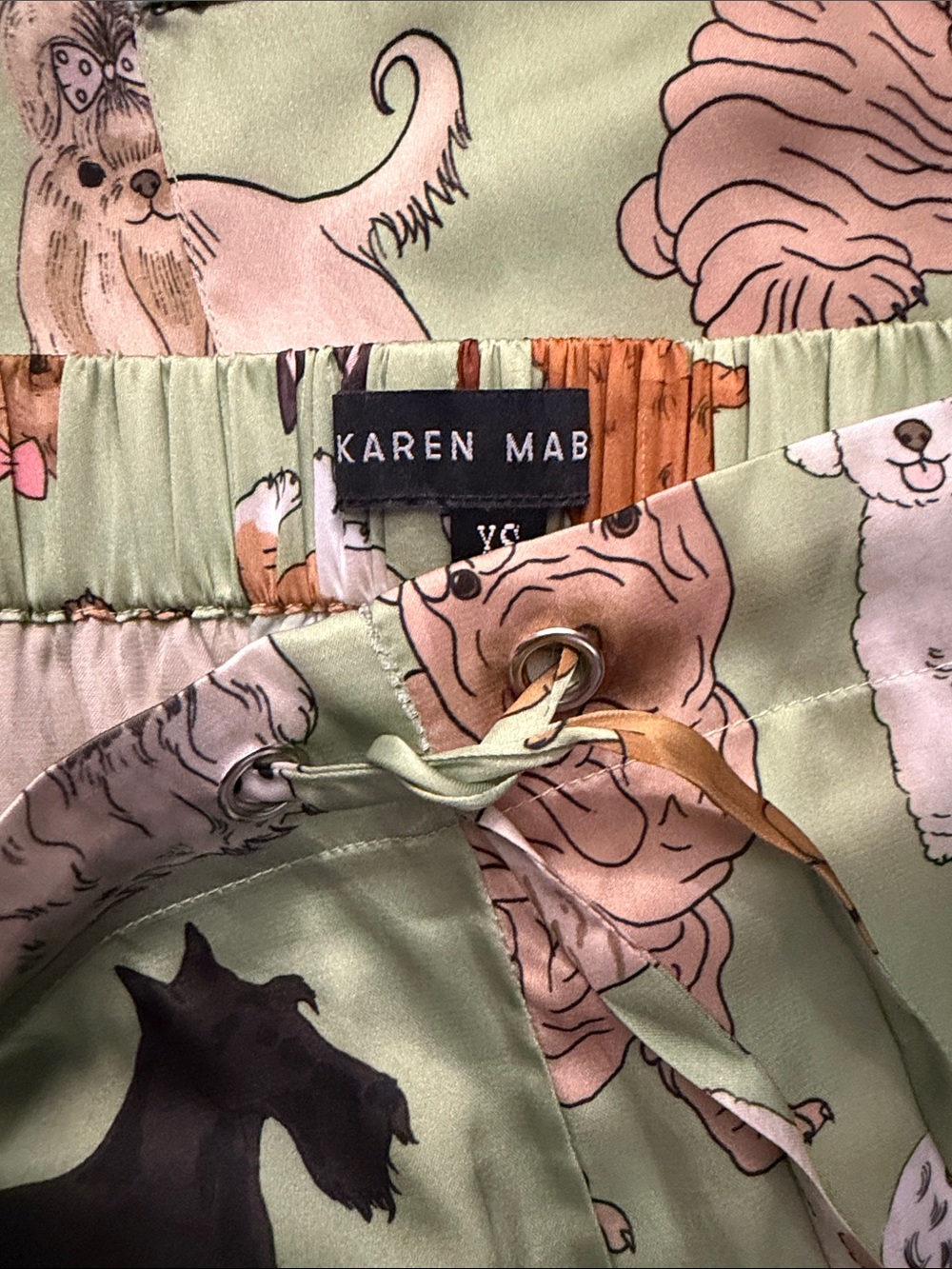 Karen Mabon Dog Print Satin Pajama Set in Light Green - Picture 6 of 7